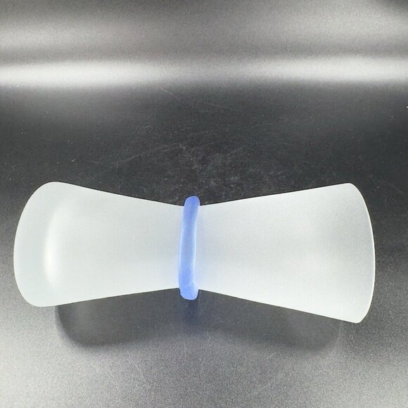 Vintage Frosted Glass Vase Vessel With Cobalt Blue Ring Glassware Vase Decor VTG - Picture 6 of 11